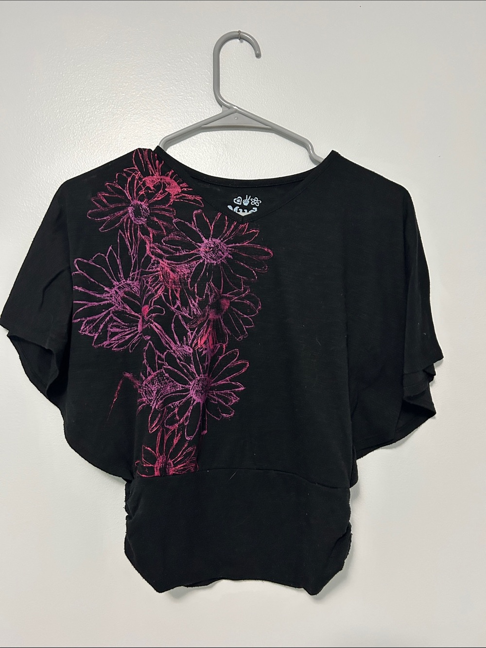 Mudd Black Short Sleeve Tee with Pink Floral Print
